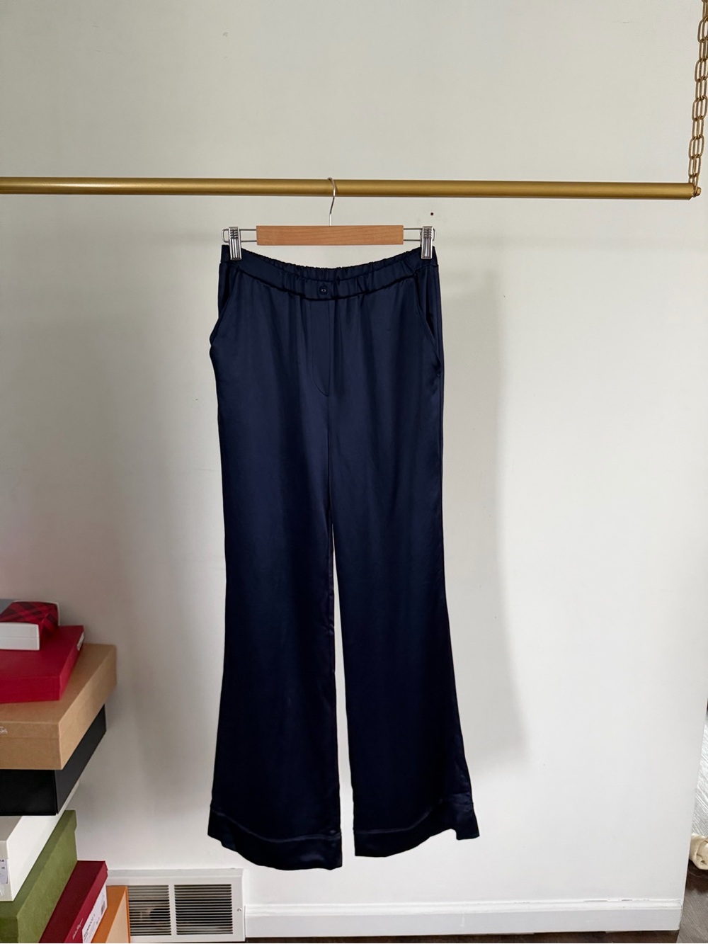 Something Navy Satin Wide-Leg Pants in Navy
